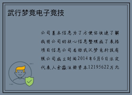 武行梦竞电子竞技